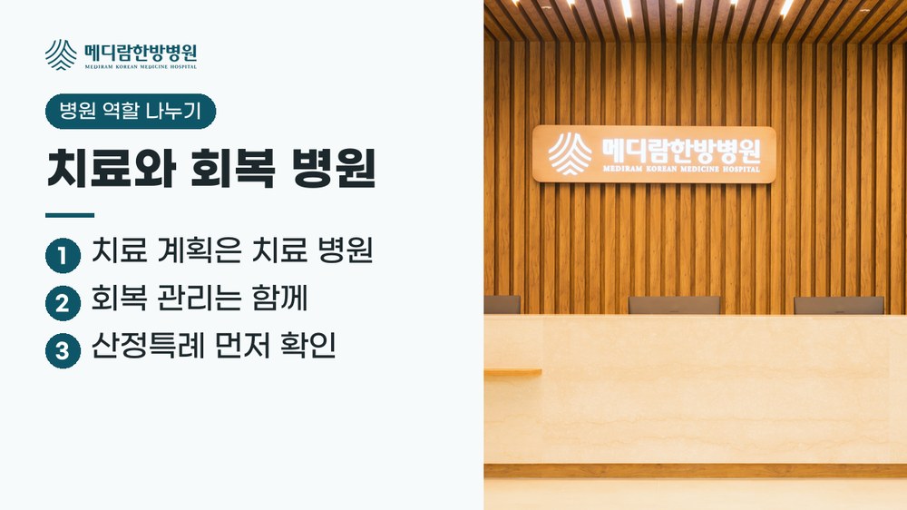 암 치료 병원과 회복 병원의 역할 요약: 치료 계획은 치료 병원에서, 회복 관리는 함께, 비용은 산정특례부터 확인