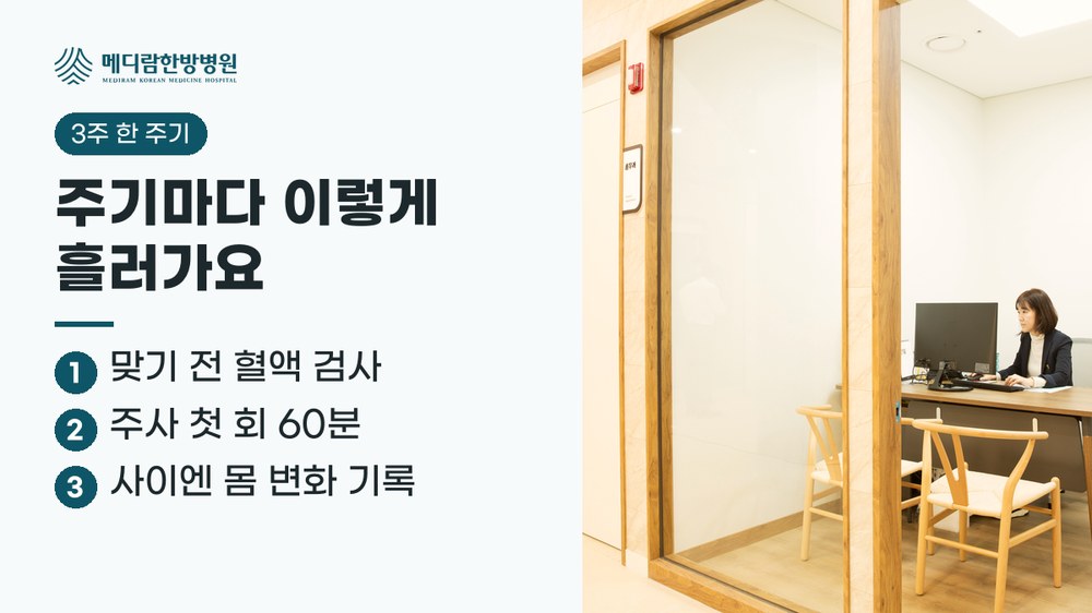 티쎈트릭 3주 한 주기 흐름 요약: 맞기 전 혈액 검사, 주사 첫 회 60분, 주기 사이 몸의 변화 기록