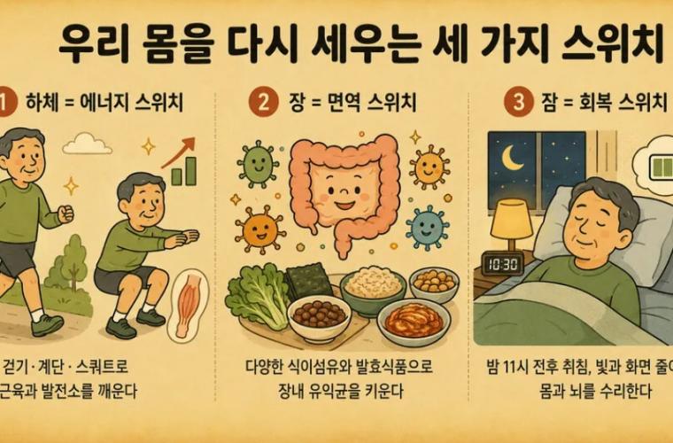 하체, 장 건강, 잠